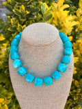 Light Teal/Medium Turquoise Cube Bead Necklace
