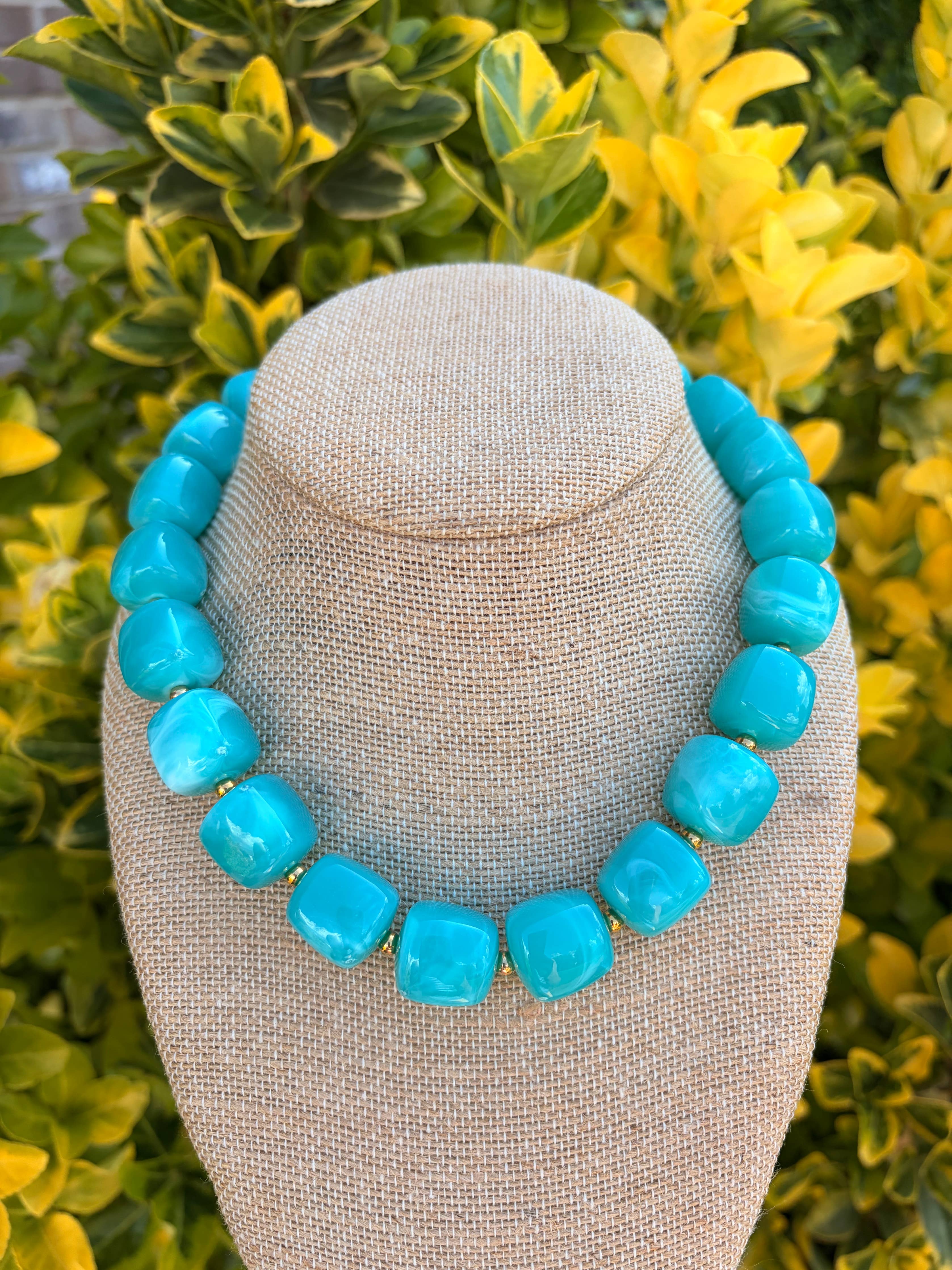 Light Teal/Medium Turquoise Cube Bead Necklace