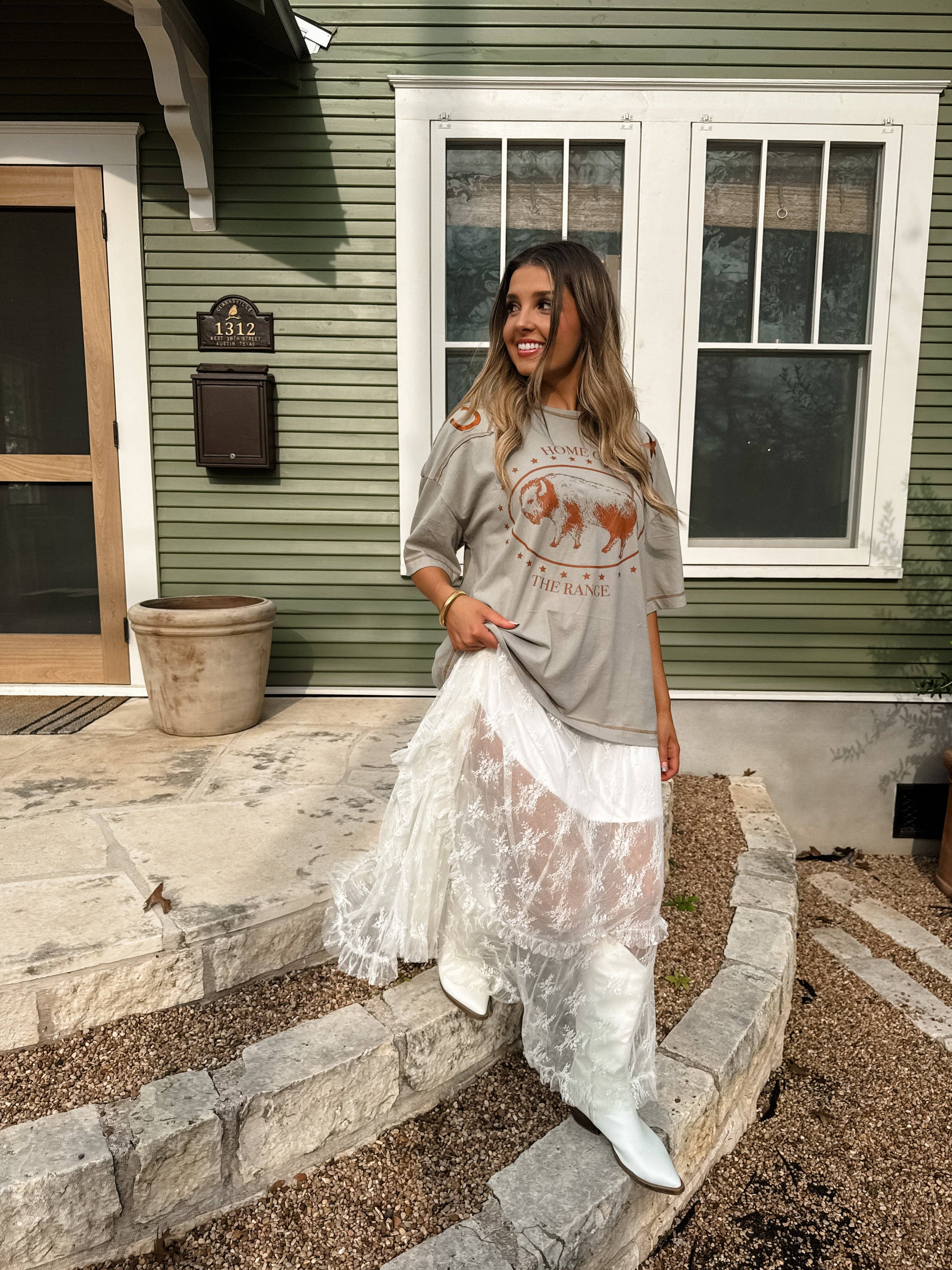BLOOMING MAXI SKIRT: WHITE / 2X