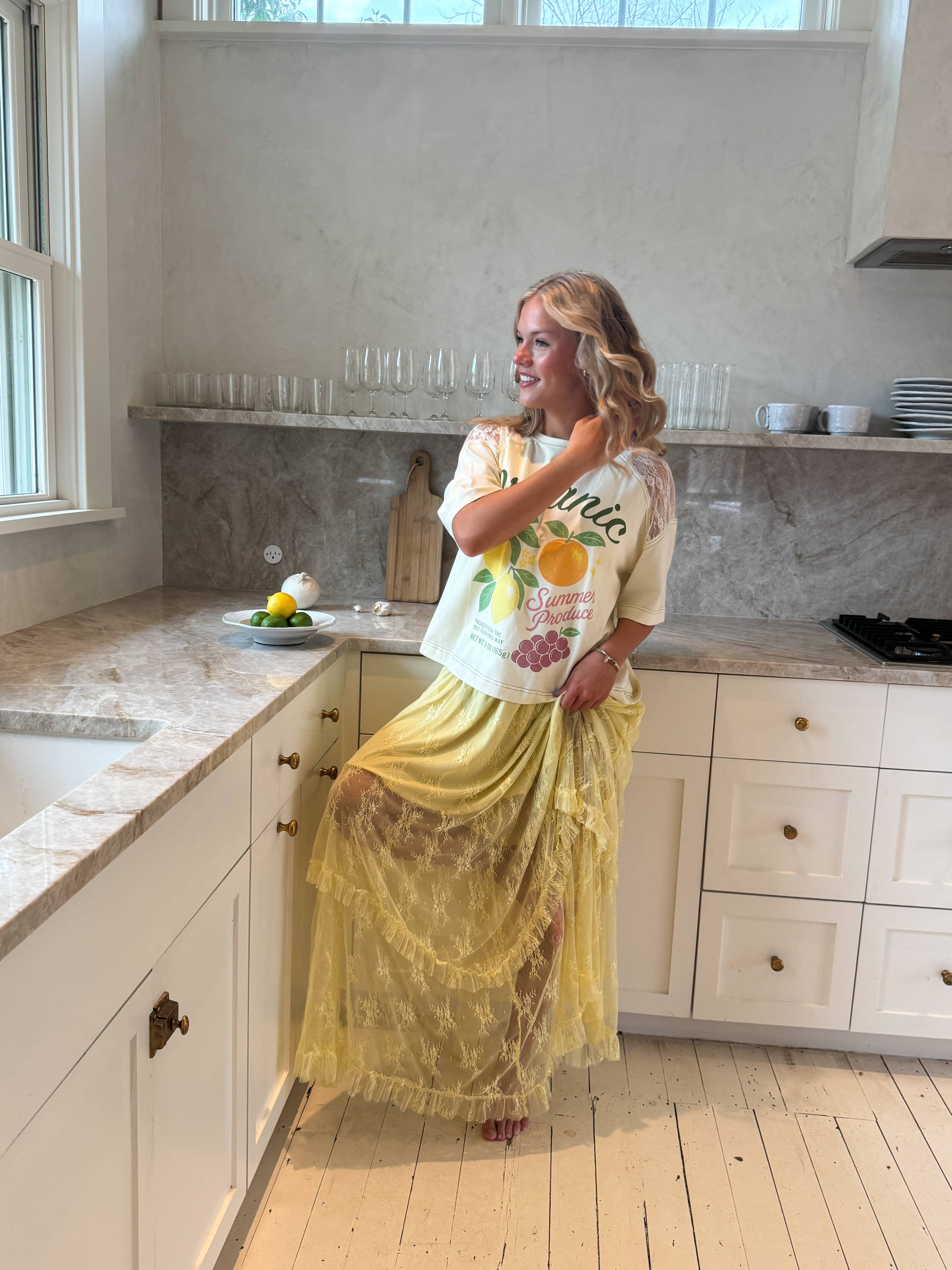 BLOOMING MAXI SKIRT: BUTTER / 1X