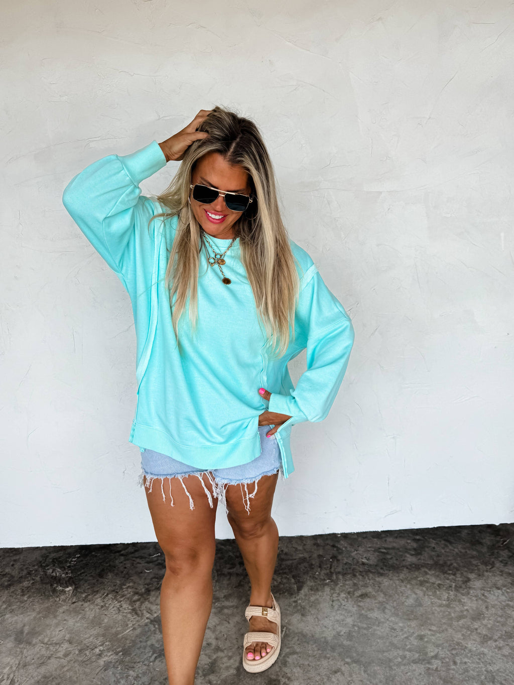 CANDY COLORS CLASSIC CREW PULLOVER: SOUR MELON / 1X
