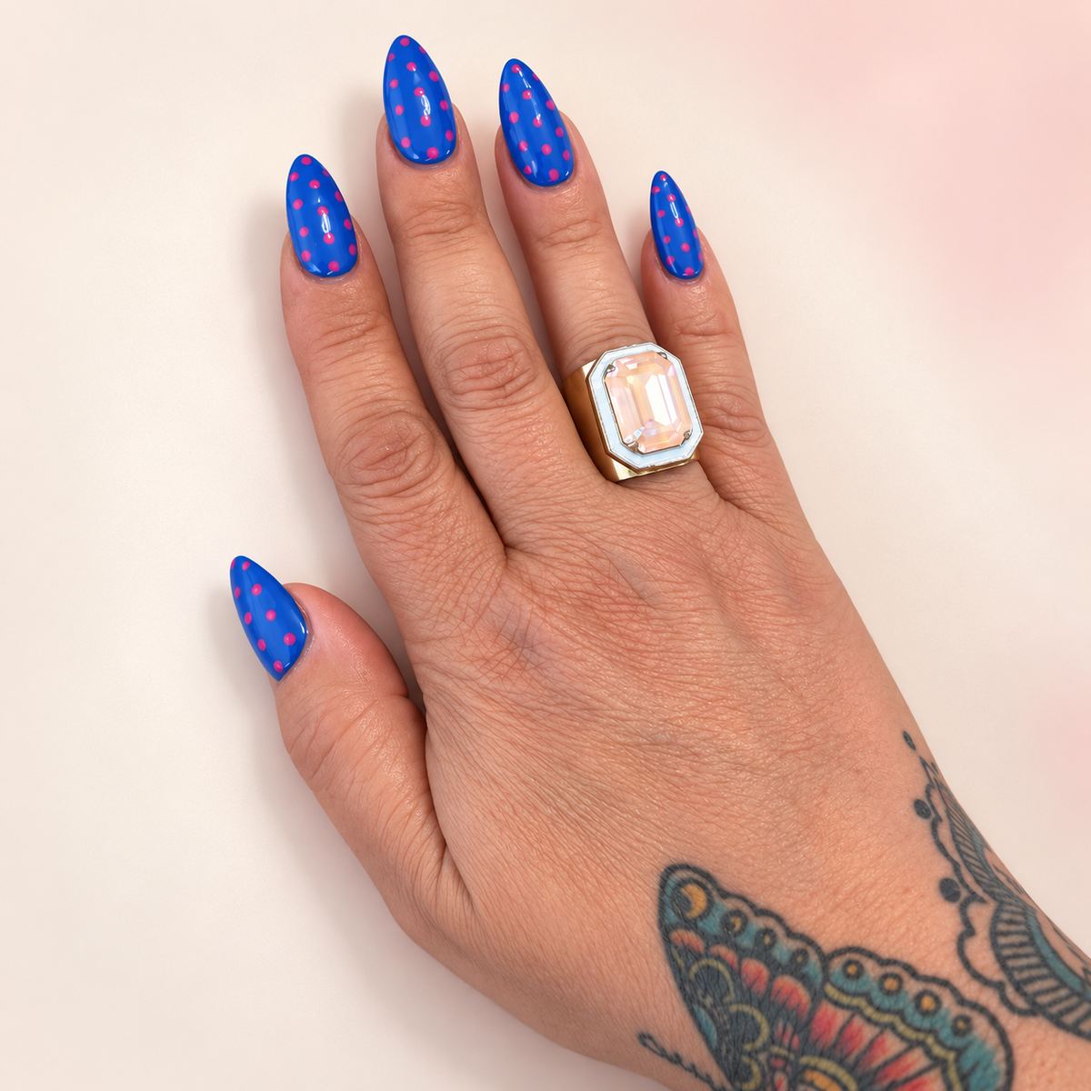 Tova Ultra Chiffon with Blue Enamel Ring