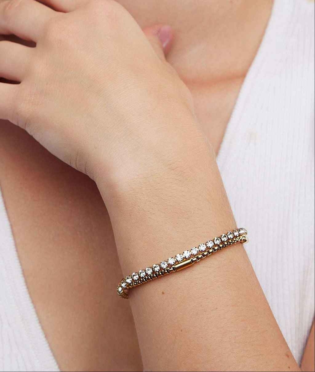 Luna Double Layer Cubic Zirconia and Chain Bracelet