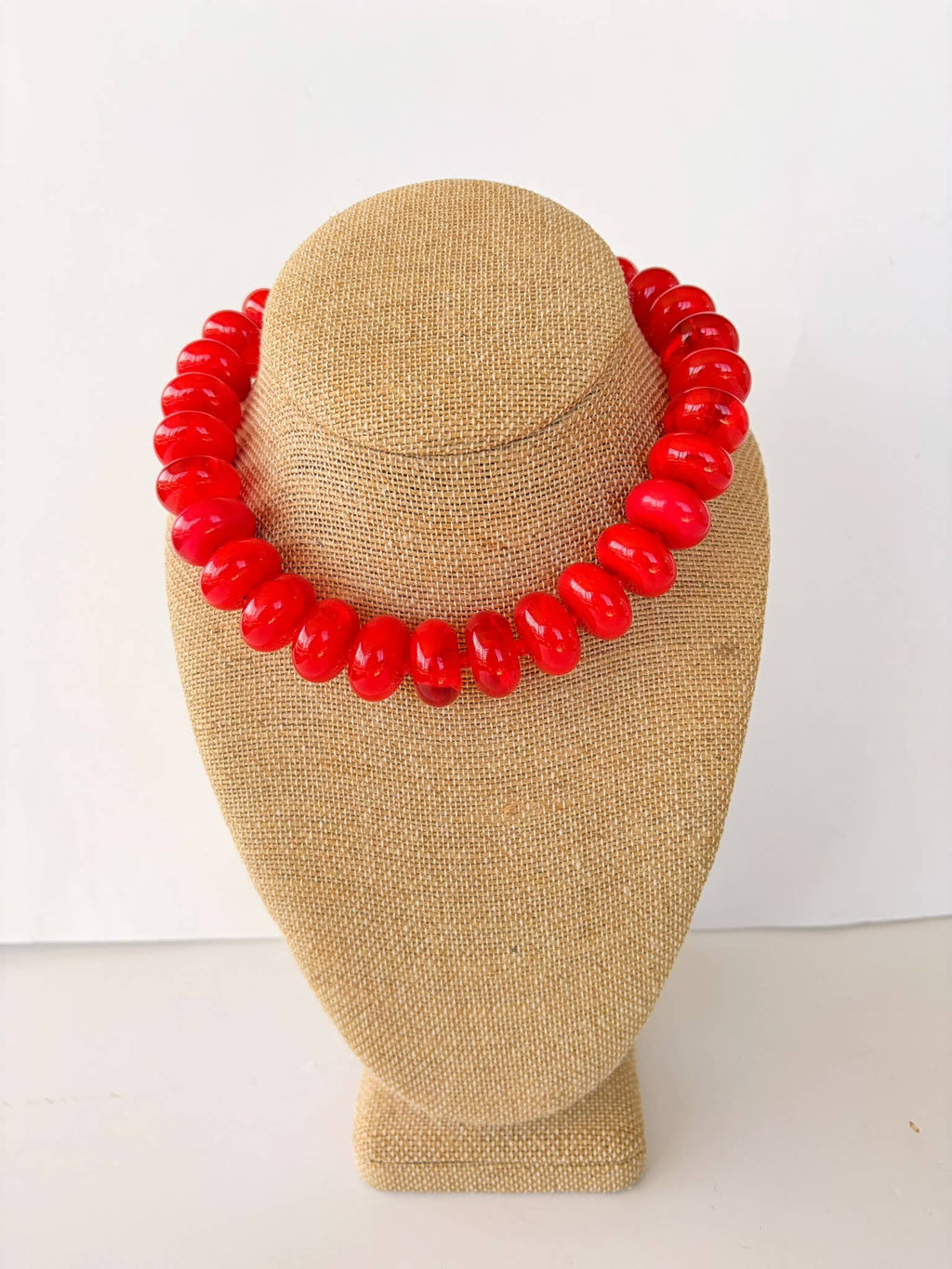 The Rory — Bright Red Large Rondelle Beaded Necklace