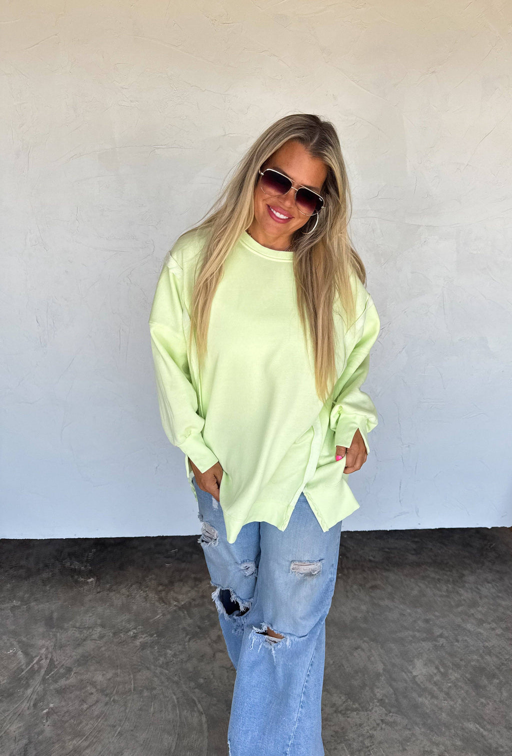CANDY COLORS CLASSIC CREW PULLOVER: SOUR MELON / 2X